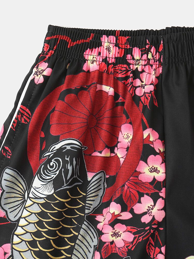 Kimonokarp Herr Med Blommönster Japansk Fisk Elastisk Midja Tvådelade Outfits