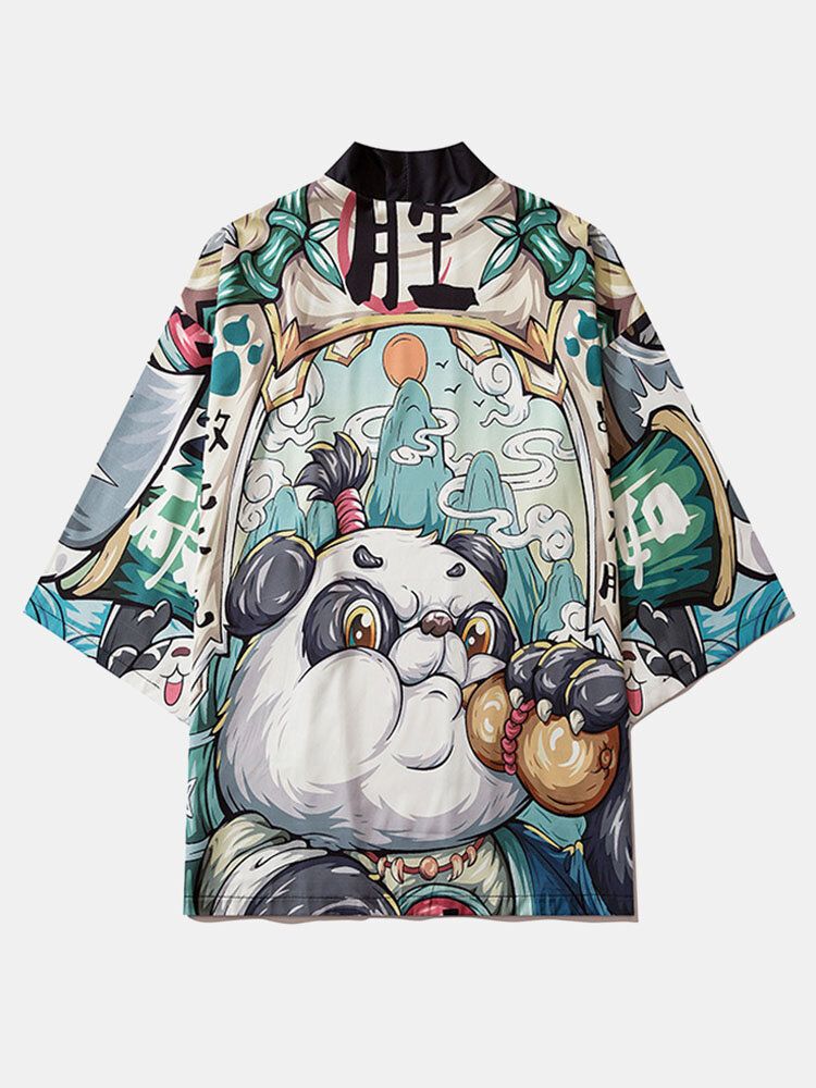 Kinesisk Tecknad Panda För Män Med Öppen Kimono