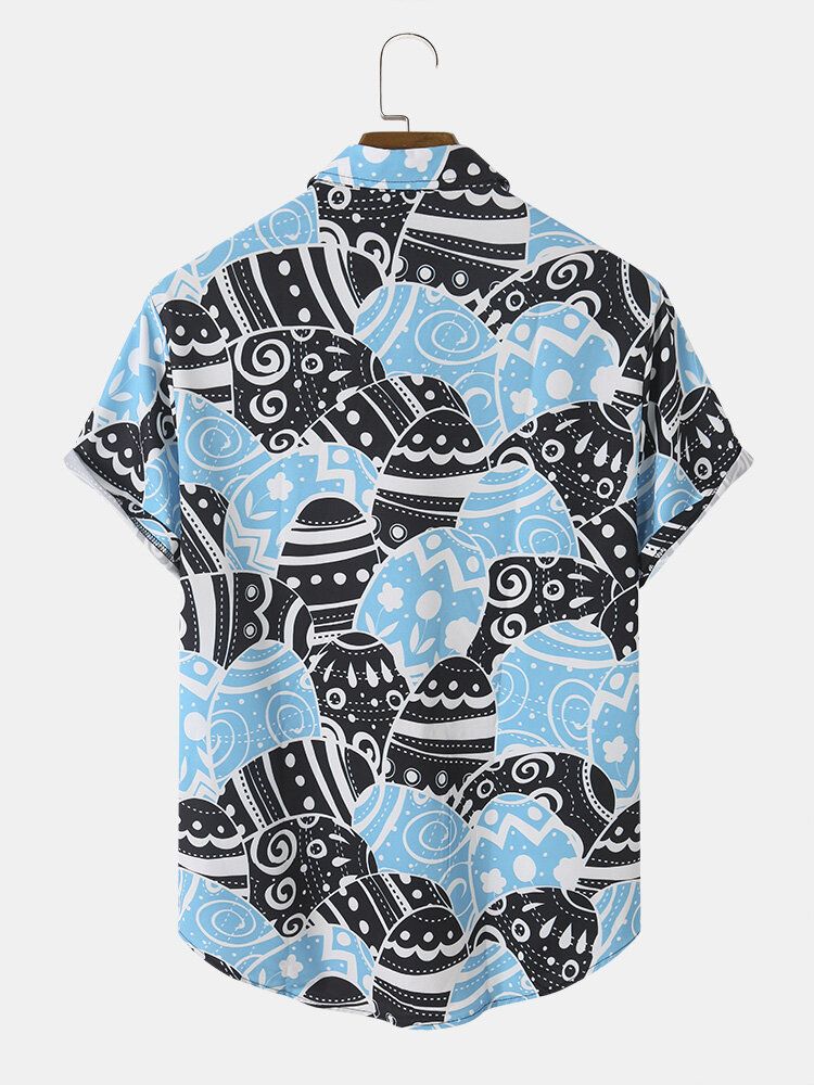 Män Cartoon Eeaster Eggs Casual Top Loose Fit Sommer Mjuka Skjortor Etniskt Mönster