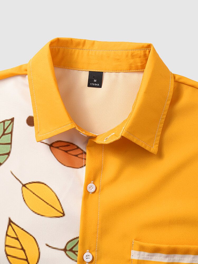 Män Cartoon Tree Print Front Knappar Mjuk Andas Casual Shirts