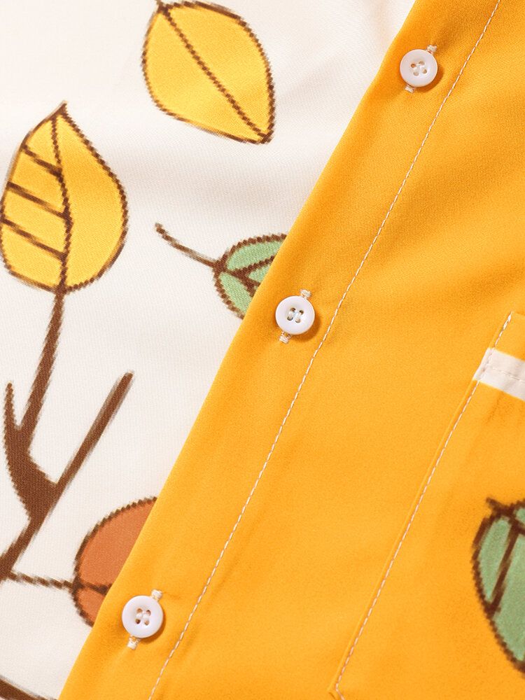 Män Cartoon Tree Print Front Knappar Mjuk Andas Casual Shirts