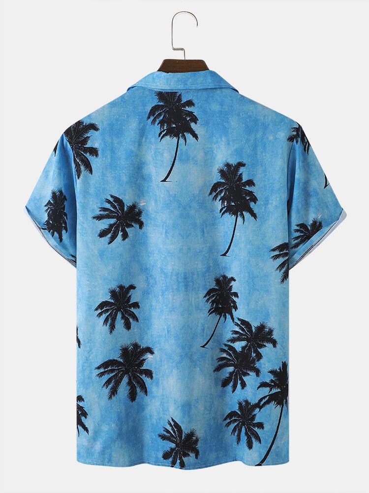 Män Coconut Tree Hawaii Style Casual Hudvänlig Alla Matchade Mjuka Skjortor