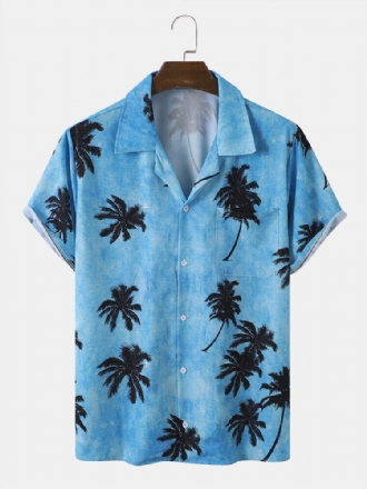 Män Coconut Tree Hawaii Style Casual Hudvänlig Alla Matchade Mjuka Skjortor