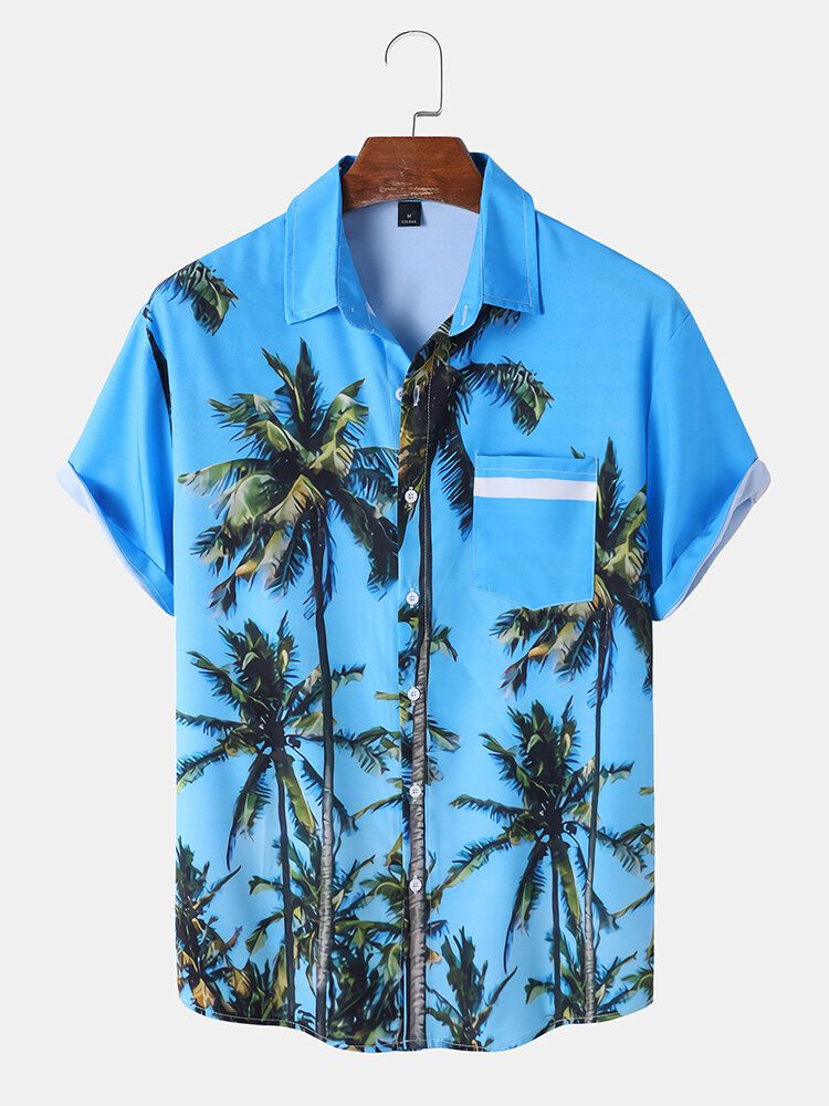 Män Coconut Tree Print Graceful Leisure Alla Matchade Hudvänliga Skjortor