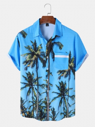 Män Coconut Tree Print Graceful Leisure Alla Matchade Hudvänliga Skjortor