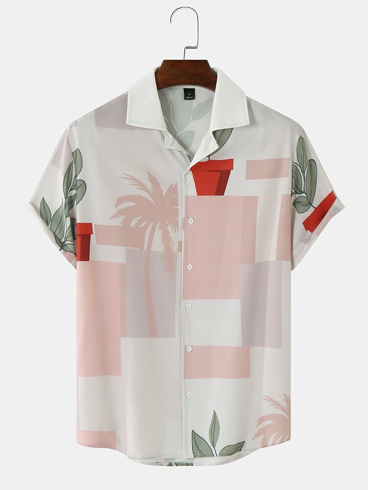 Män Funny Print Plant Kortärmad Hawaii Style Casual Shirts