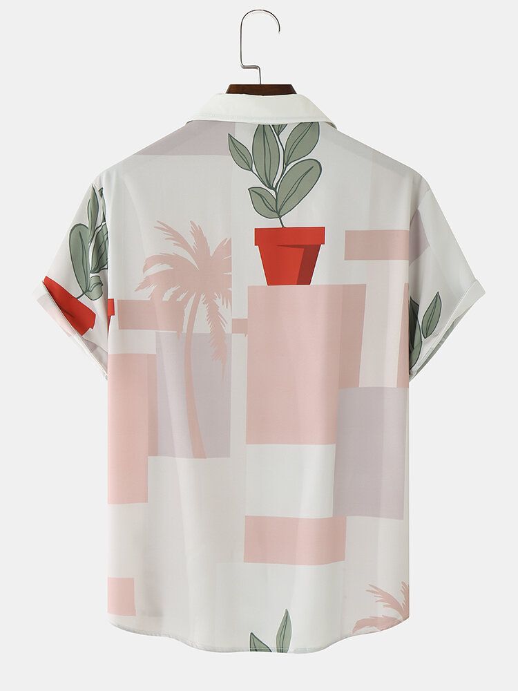 Män Funny Print Plant Kortärmad Hawaii Style Casual Shirts