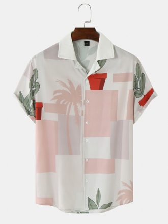 Män Funny Print Plant Kortärmad Hawaii Style Casual Shirts