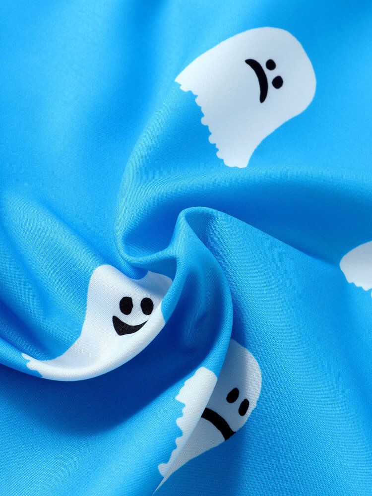 Män Halloween All Over Ghost Print Button Casual Kortärmade Skjortor