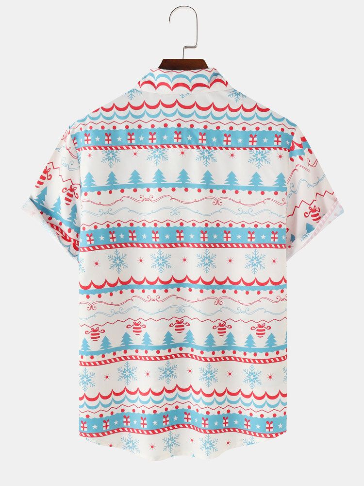 Män Julgran Snow Printed Cartoon Casual Short Shirts