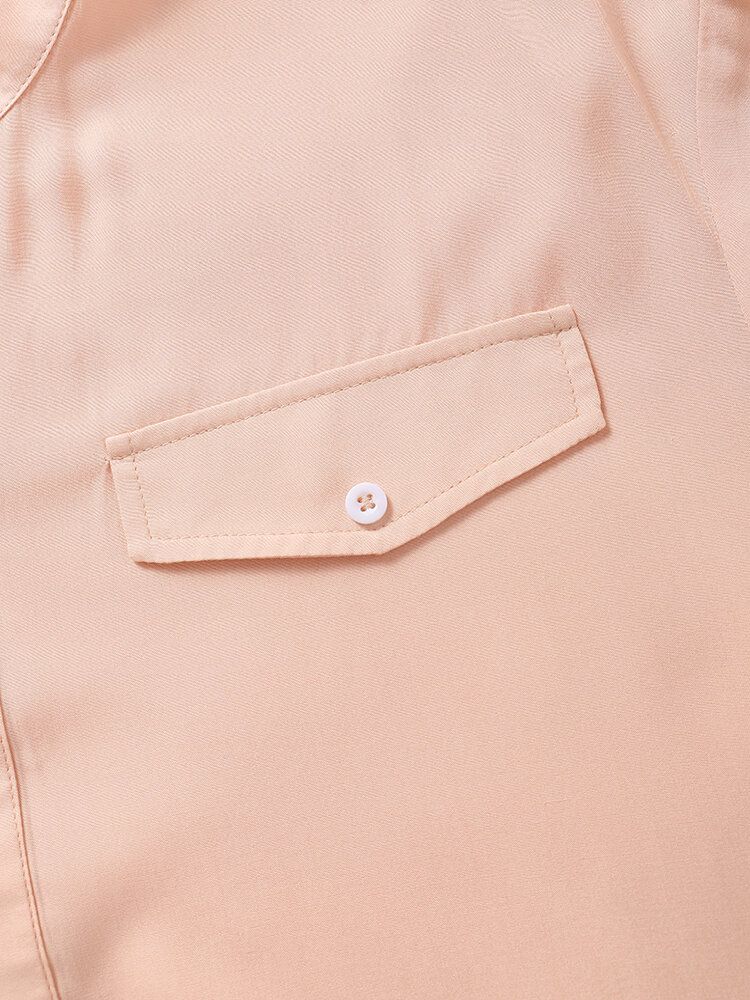 Män Plain Pocket Asymmetrisk Designade Knappar Krage Hudvänliga Casual Skjortor