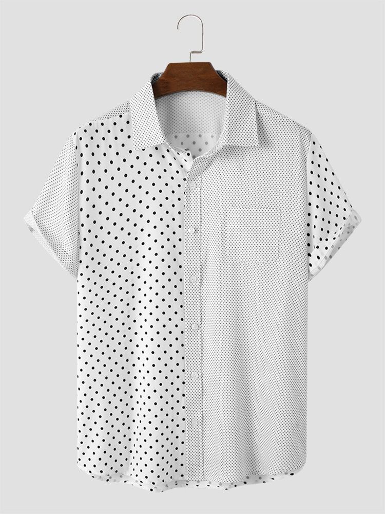 Män Polka Dot Patchwork Mjuka Andas Graceful Leisure Shirts