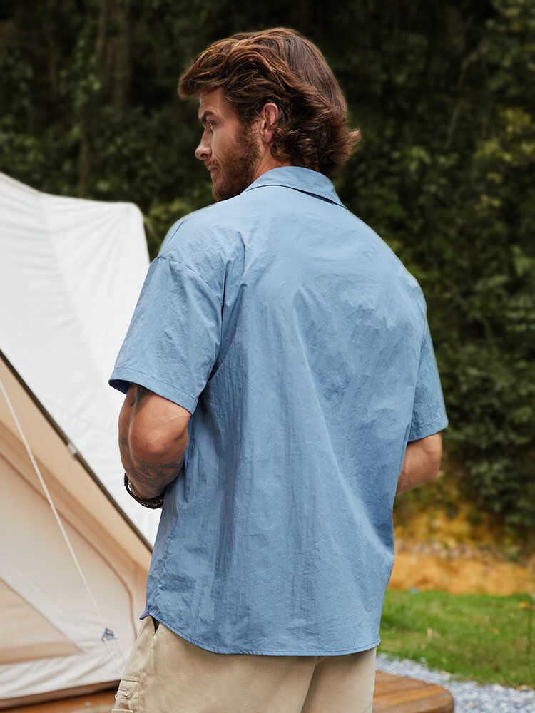 Män Vanlig Bröstficka Camping Style Alla Matchade Skjortor Med Glasögonband