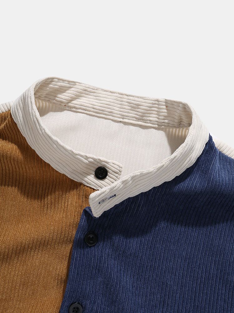 Manchester Color Block Split Henley-skjortor För Män