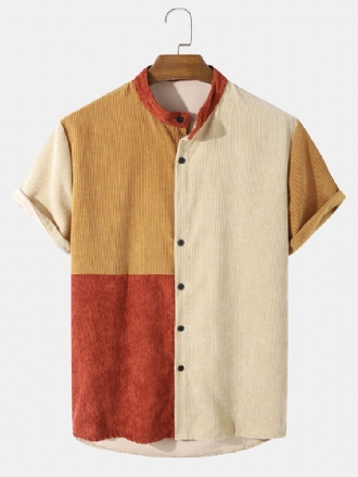 Manchester Colour Block Panel Patchwork Grandad Collar Shirts