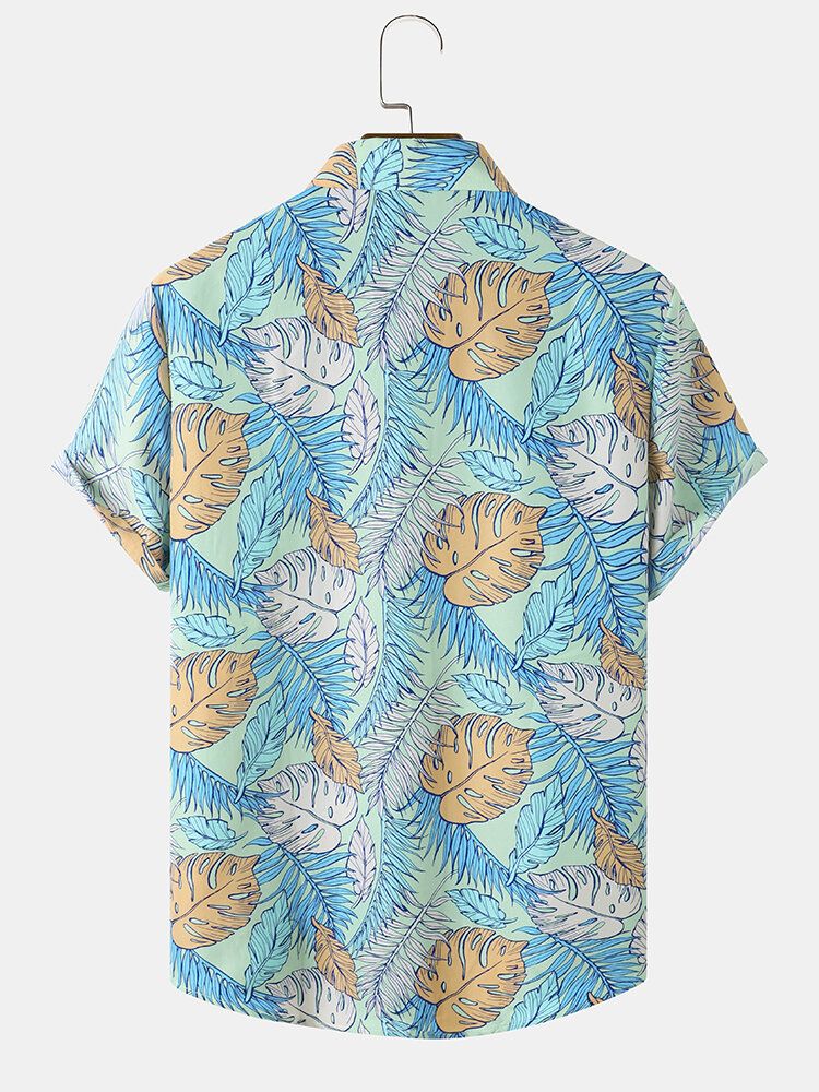 Men Allover Tropical Plants Cartoon Beachwear Lapel Hawaii Style Shirts