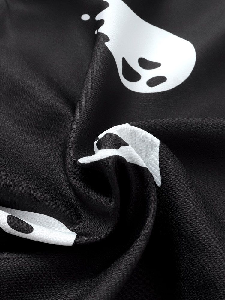 Men Halloween Allover Ghost Print Pocket Button Skjortor Med Hög Låg Fåll