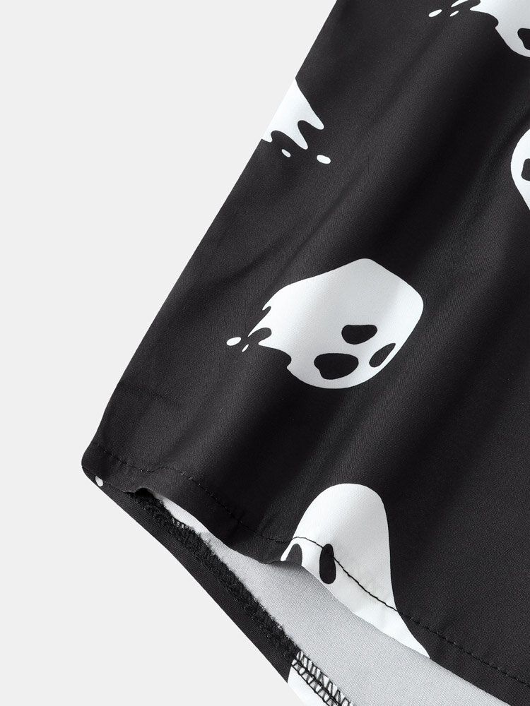 Men Halloween Allover Ghost Print Pocket Button Skjortor Med Hög Låg Fåll