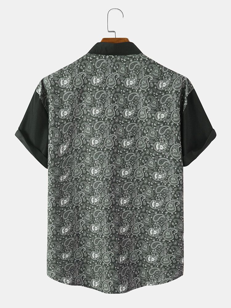 Monokrom Paisley Print Button Up Kortärmade Skjortor För Män