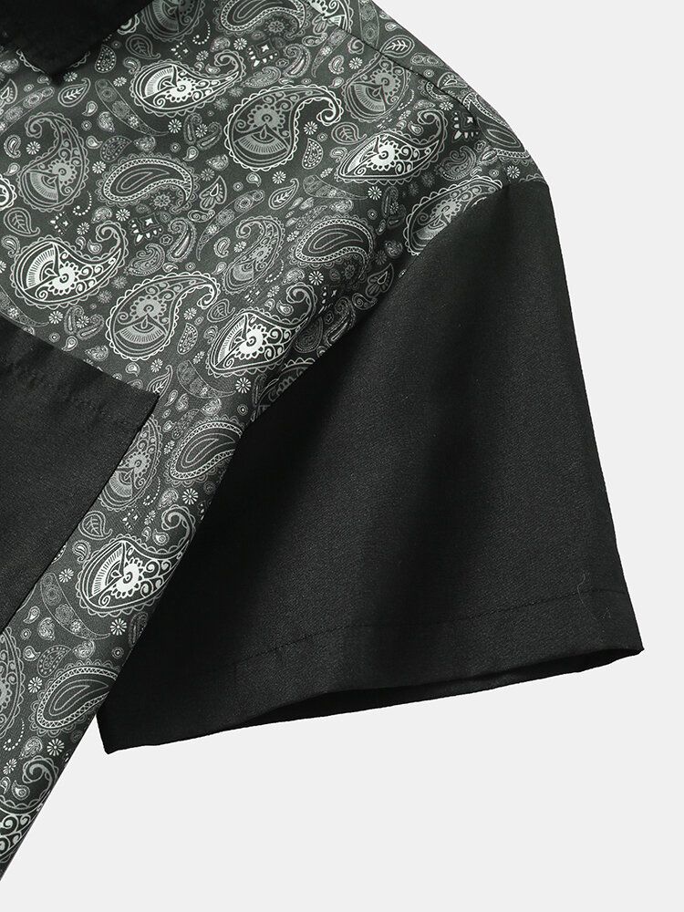 Monokrom Paisley Print Button Up Kortärmade Skjortor För Män