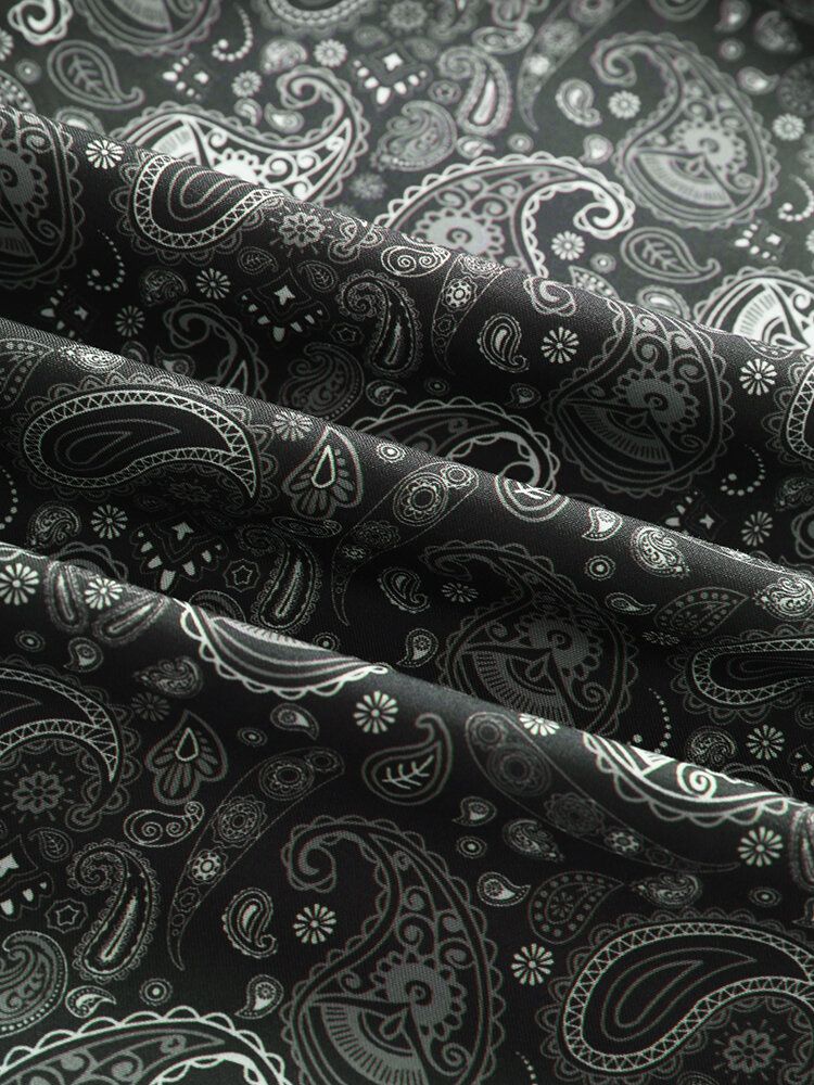 Monokrom Paisley Print Button Up Kortärmade Skjortor För Män