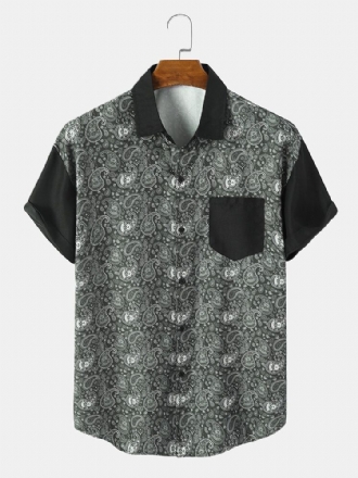 Monokrom Paisley Print Button Up Kortärmade Skjortor För Män