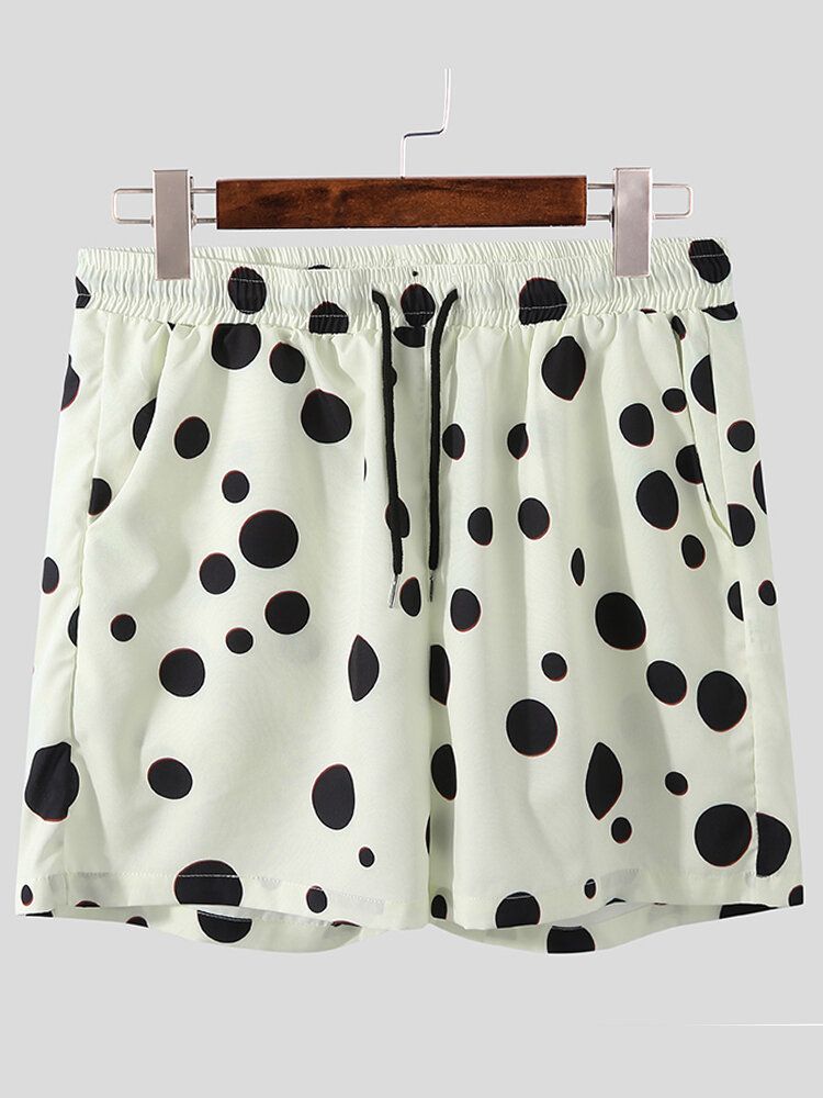 Polka Dot Print Lapel Shorts Med Dragsko Casual Skjortor Shorts