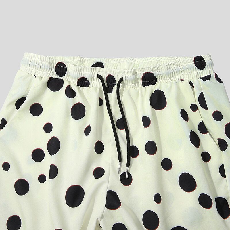 Polka Dot Print Lapel Shorts Med Dragsko Casual Skjortor Shorts