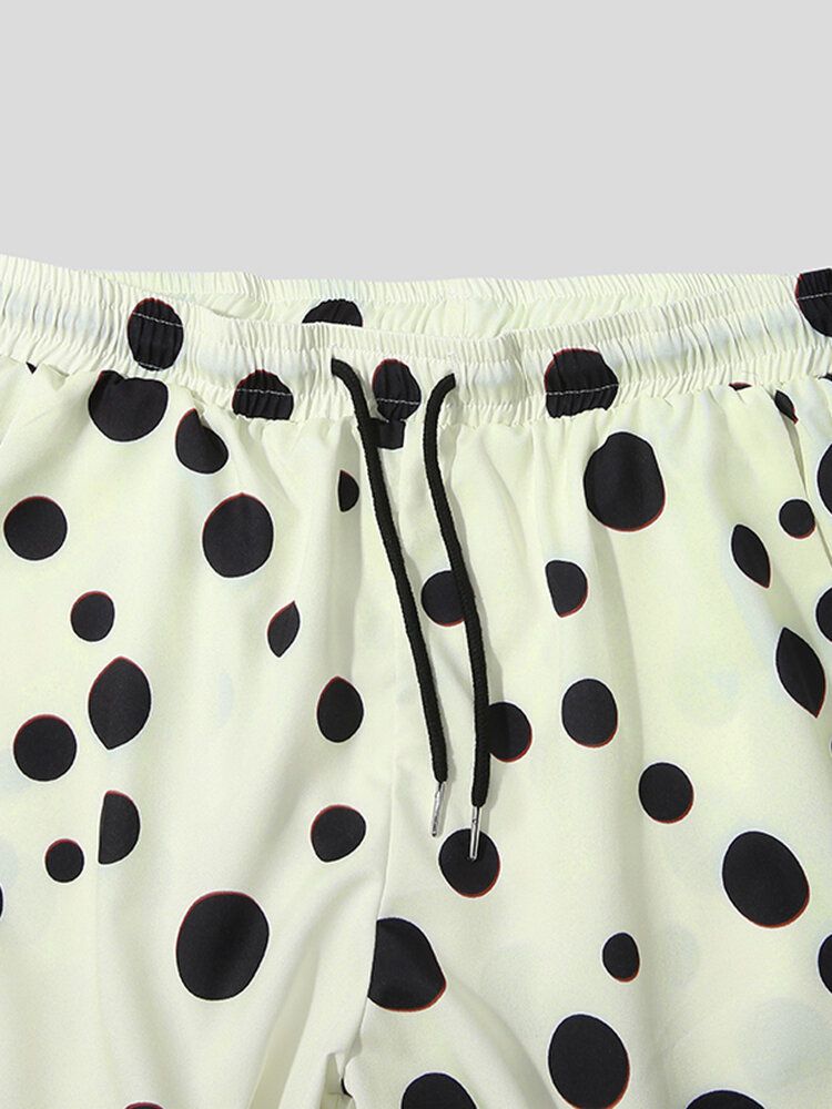 Polka Dot Print Lapel Shorts Med Dragsko Casual Skjortor Shorts