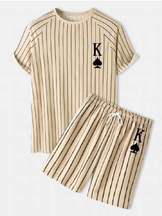 Randig Herr K Pokertryck Med Raglanärm Fritidsskjortor Tvådelade Outfits