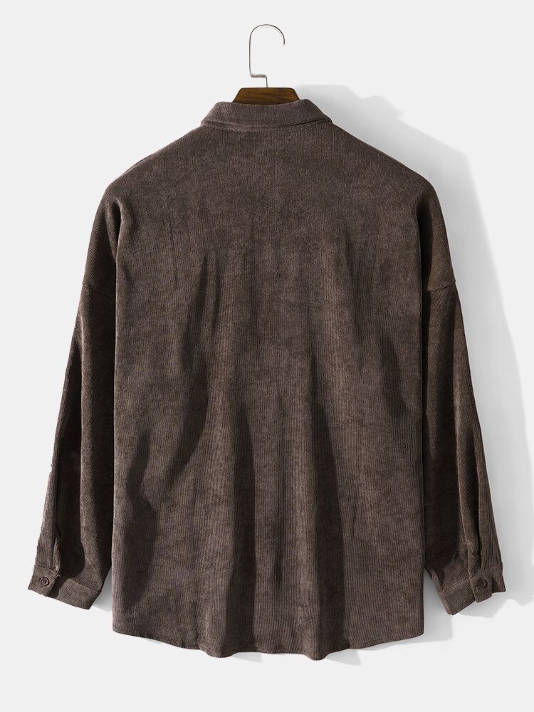 Retro Casual Corduroy Långärmad Lapelskjorta För Män