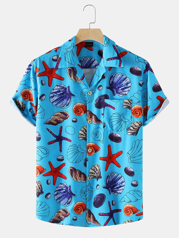 Semester Starfish Ocean Element Print Revere Collar Shirts