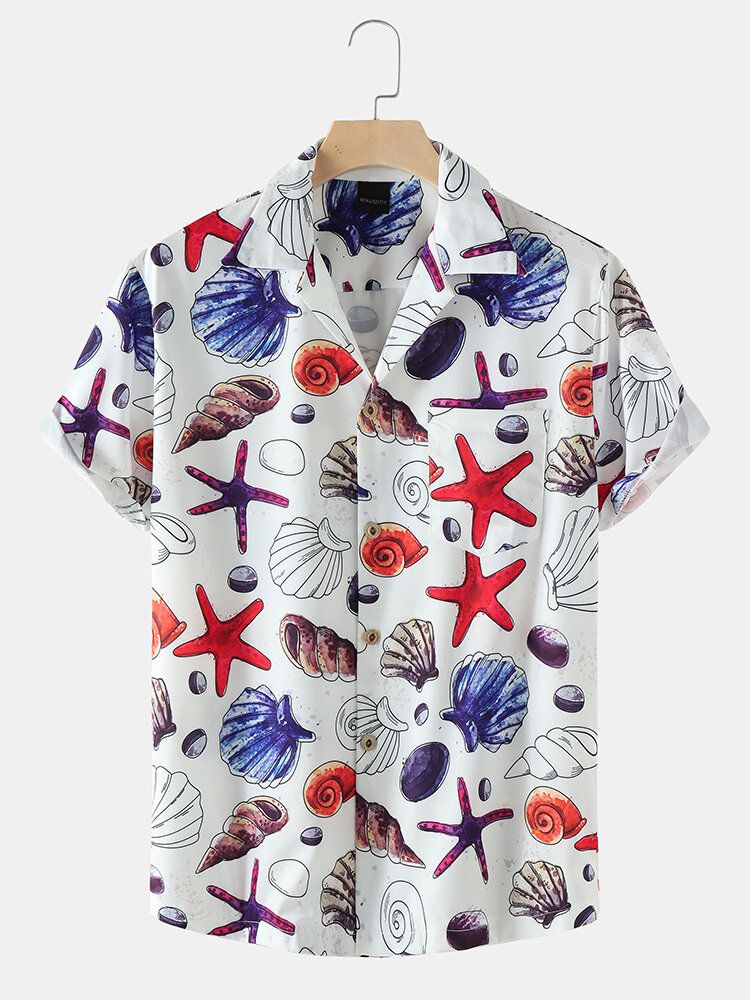 Semester Starfish Ocean Element Print Revere Collar Shirts