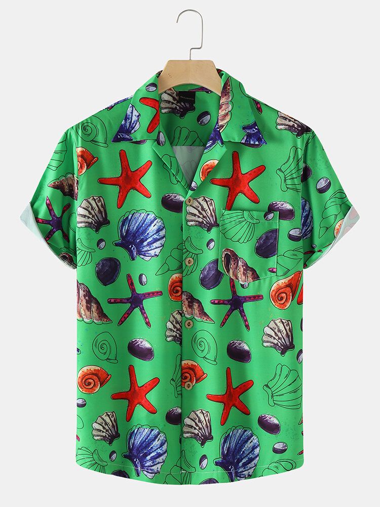 Semester Starfish Ocean Element Print Revere Collar Shirts