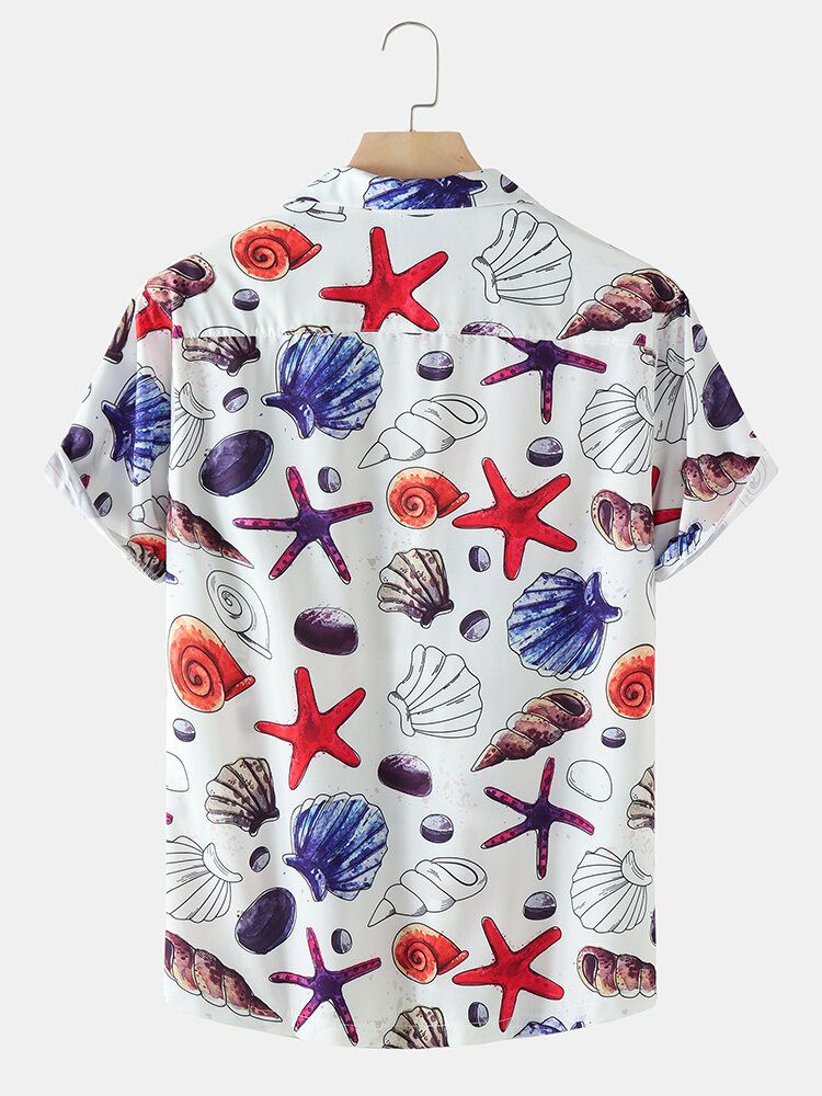 Semester Starfish Ocean Element Print Revere Collar Shirts