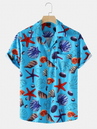 Semester Starfish Ocean Element Print Revere Collar Shirts