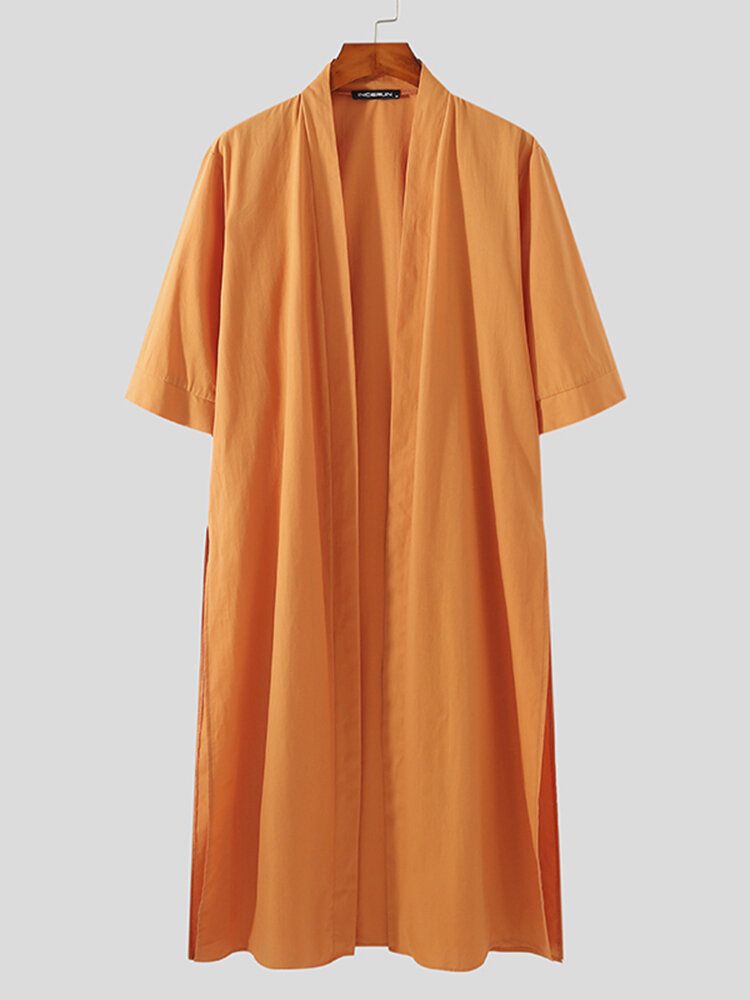 Solid Open Front Side Split Casual Kaftan Longline Kimono För Män