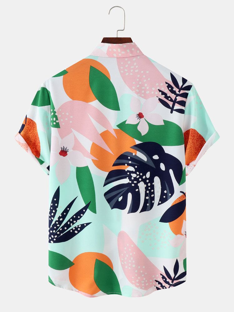 Tropical Leaf Color Block Print Vacation Kortärmade Skjortor