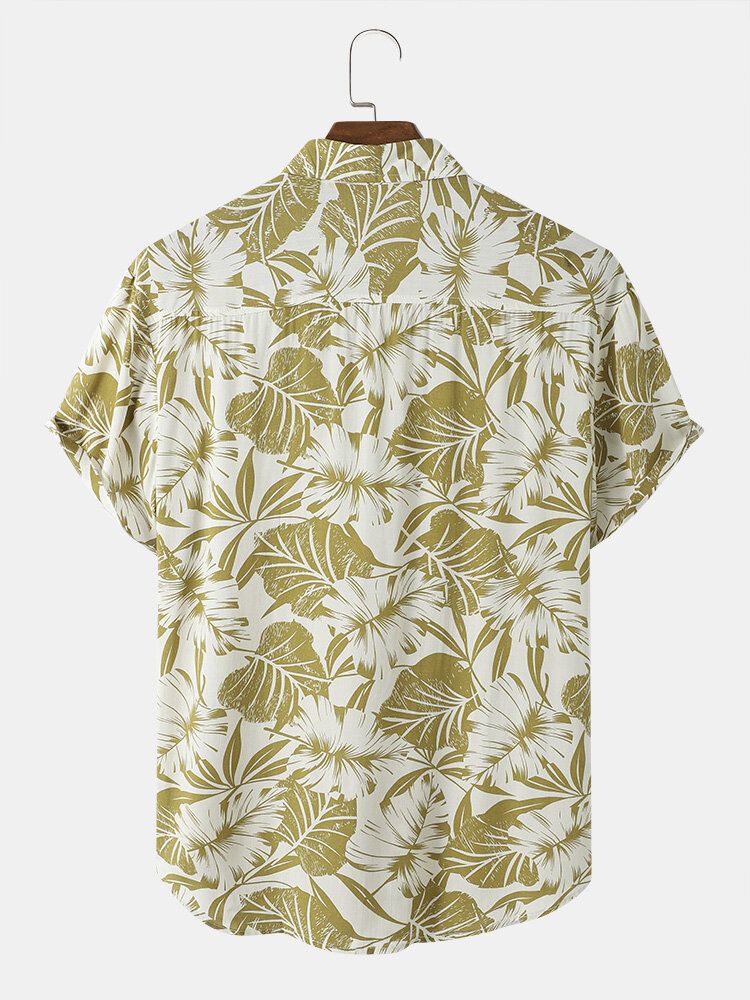 Tropical Leaf Print Button Up Holiday Kortärmade Skjortor För Män