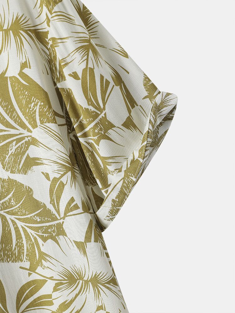 Tropical Leaf Print Button Up Holiday Kortärmade Skjortor För Män