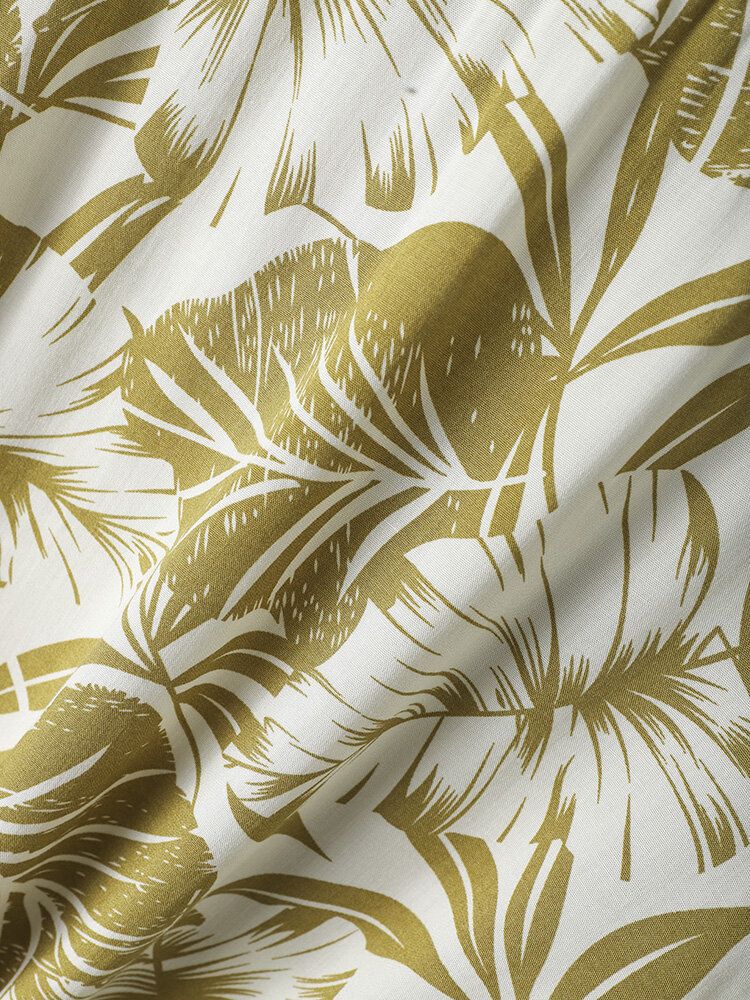 Tropical Leaf Print Button Up Holiday Kortärmade Skjortor För Män