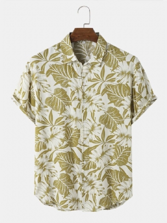 Tropical Leaf Print Button Up Holiday Kortärmade Skjortor För Män