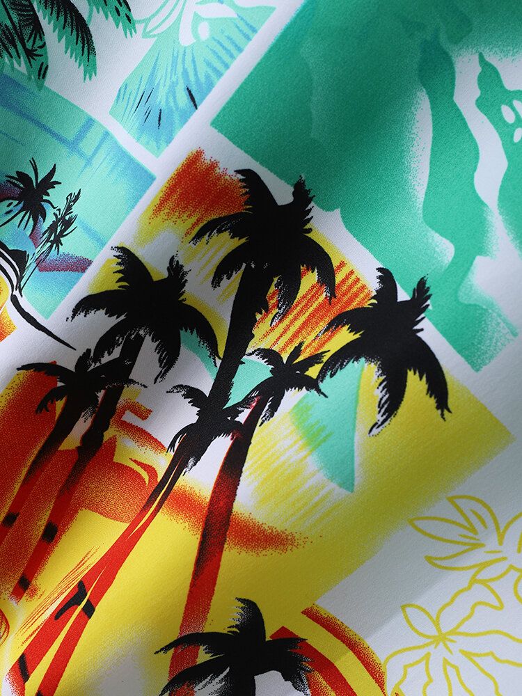 Tropical Scenery Print Lapel Holiday Kortärmade Skjortor För Män