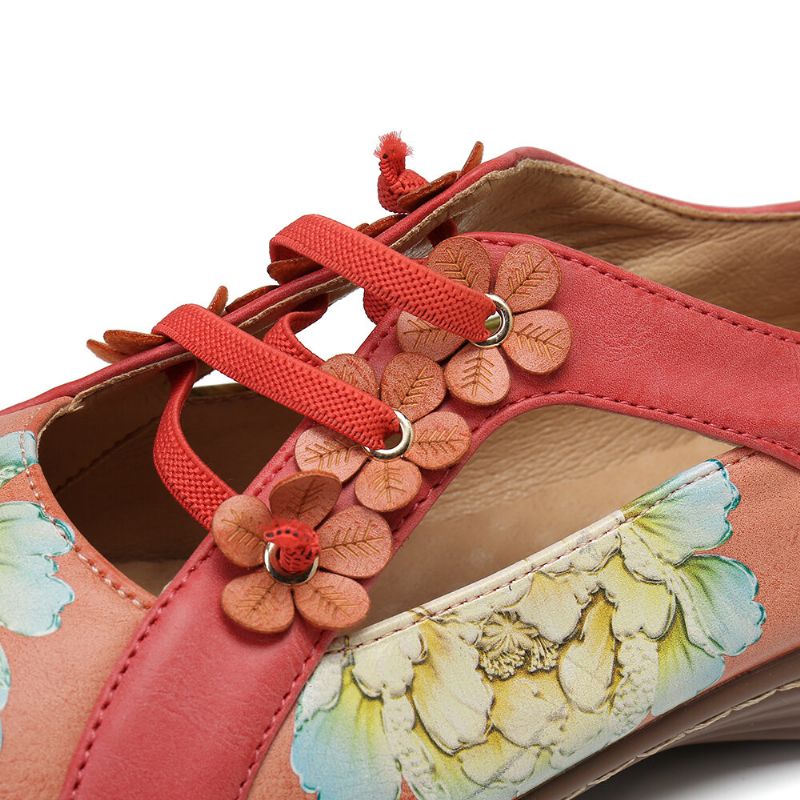 Blommönster Elastiskt Band Rund Tå Splicing Retro Casual Flats