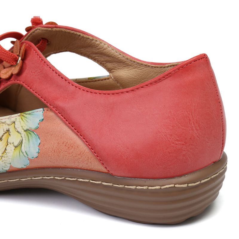 Blommönster Elastiskt Band Rund Tå Splicing Retro Casual Flats