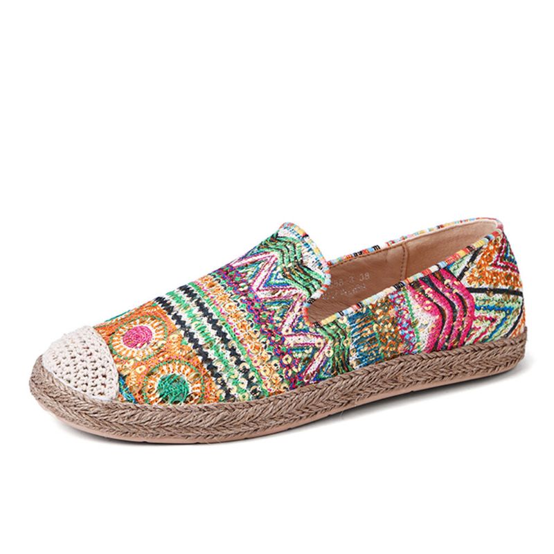 Bohemian Pattern Hollow Out Mesh-tyg Bekväm Bärbar Slip On Casual Espadrille Platta Skor