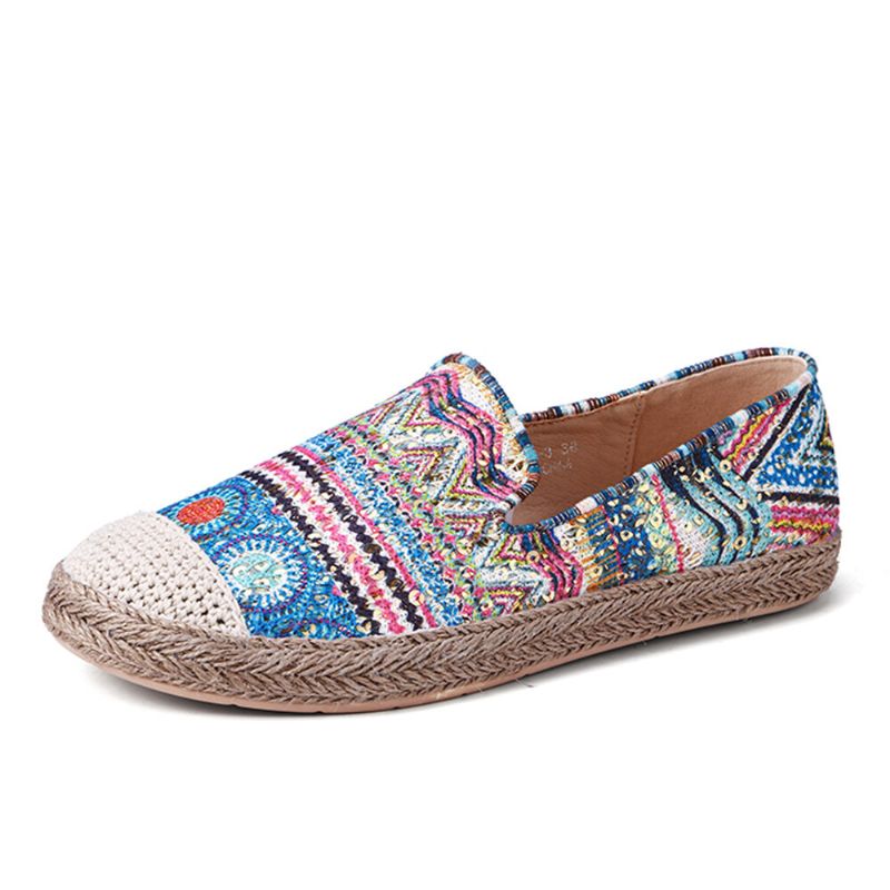 Bohemian Pattern Hollow Out Mesh-tyg Bekväm Bärbar Slip On Casual Espadrille Platta Skor