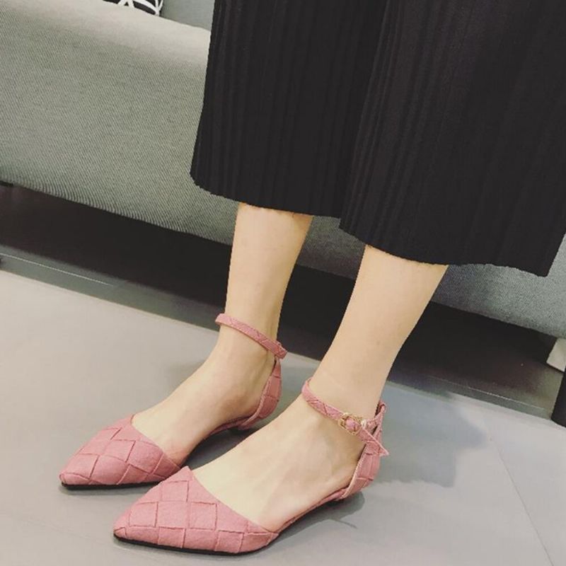 Dam Bekväm Spetsad Tå Chic Ankel Spänne Strap D'orsay Flats