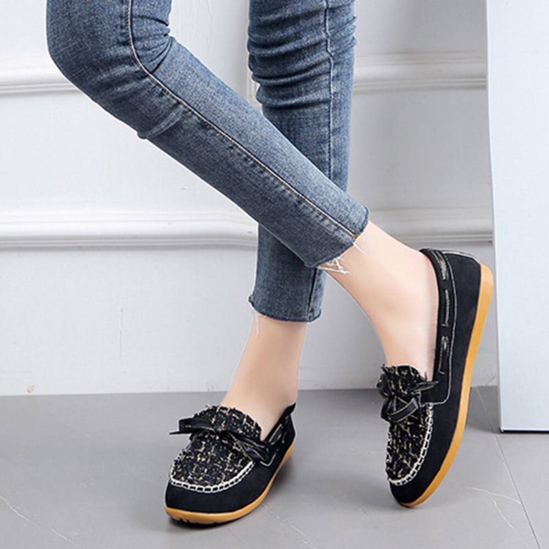 Dam Butterfly Knot Decor Liten Doft Vind Comfy Andas Casual Slip On Loafers