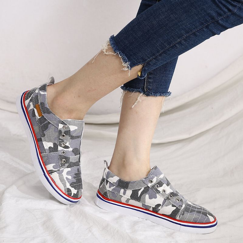 Dam Camouflage Canvas Wide Fit Comfy Bärbara Casual Flats